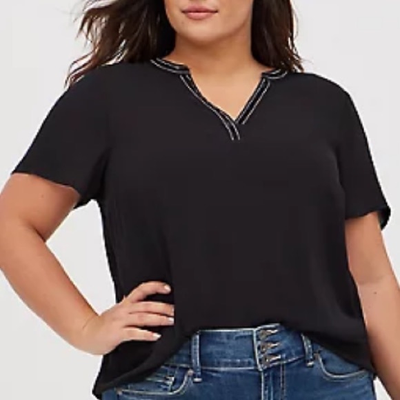 TORRID GEORGETTE EMBELLISHED BLOUSE - BLACK NWTs - Picture 7 of 10